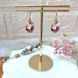 14k Gold-Filled Purple Crystal Heart Cluster Earrings | Handmade in BC